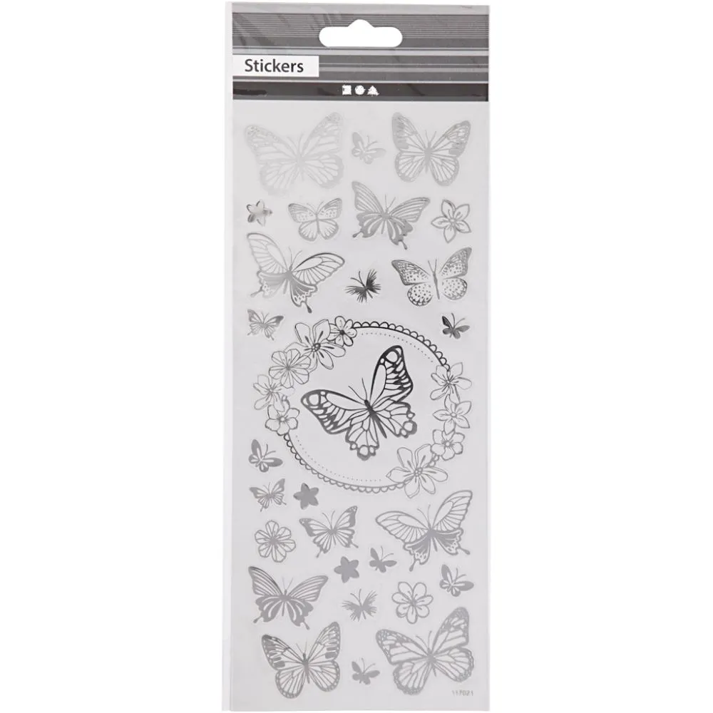 Stickers vlinders zilver folie details 10x24 cm - 1 vel