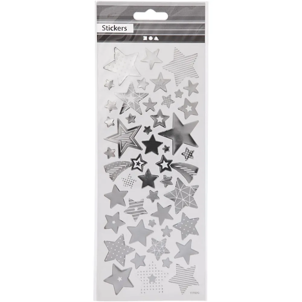 Stickers kerst sterren zilver folie details 10x24cm - 1 vel