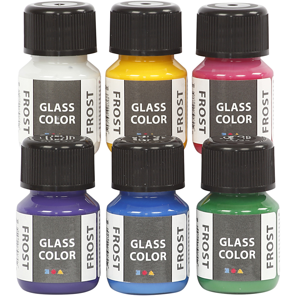 Set glas verf kleuren mix transparant Frosty waterbasis - 6 x 35ml