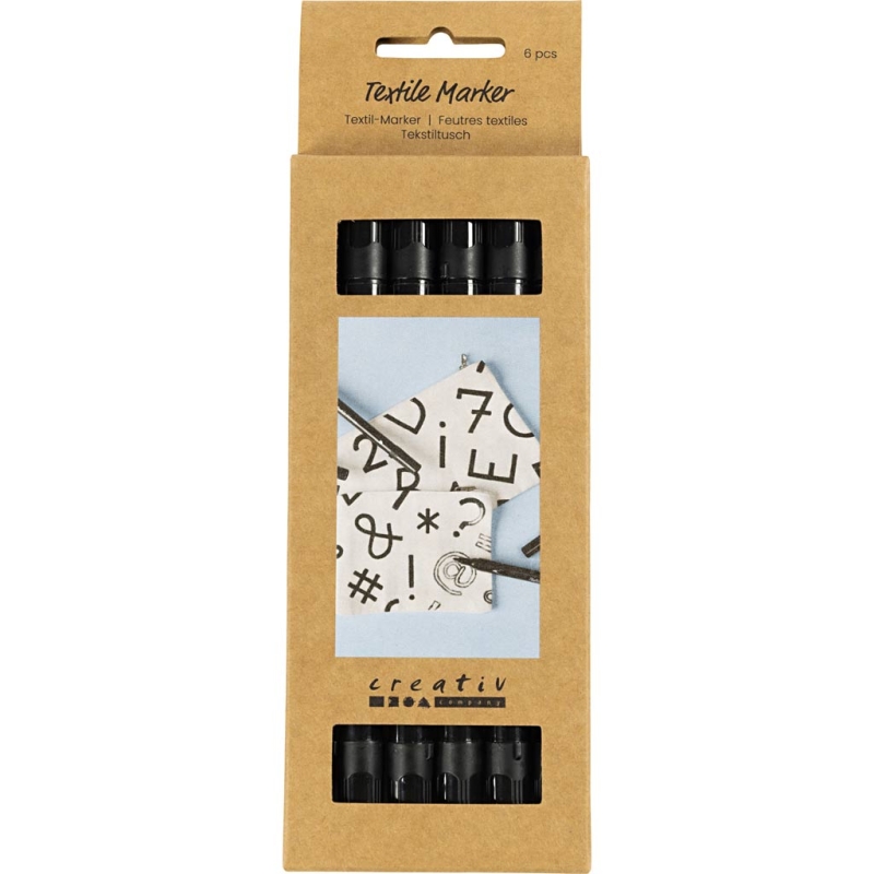 Textielstiften Zwart 2,3 mm en 3,6 mm &ndash; 6 stuks