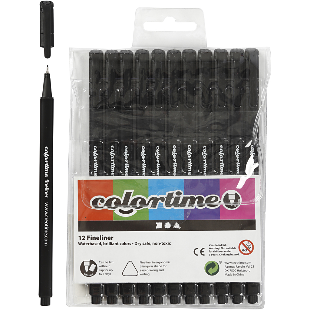 Colortime Fijnschrijvers zwart 0,6-0,7mm 12 stuks