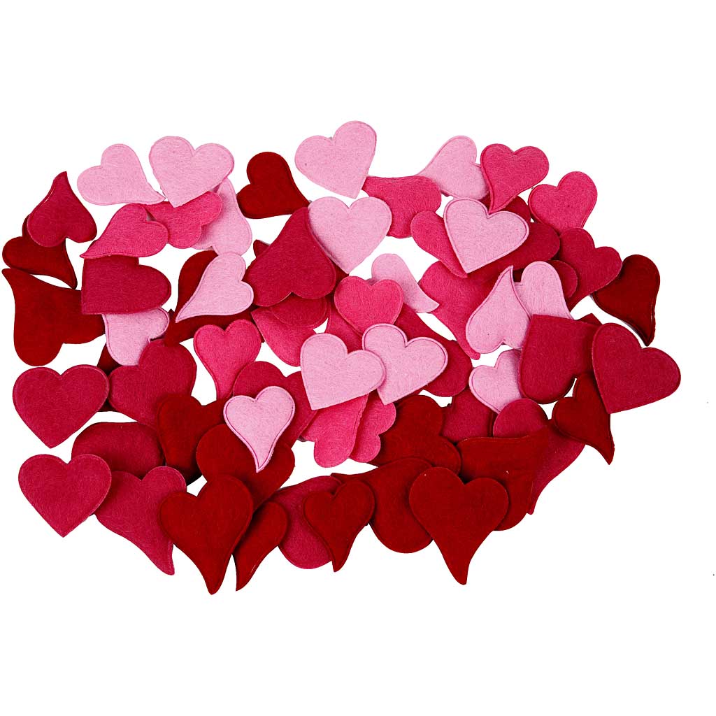 Stoffen vilt hartjes rood roze 30-40mm 160 stuks