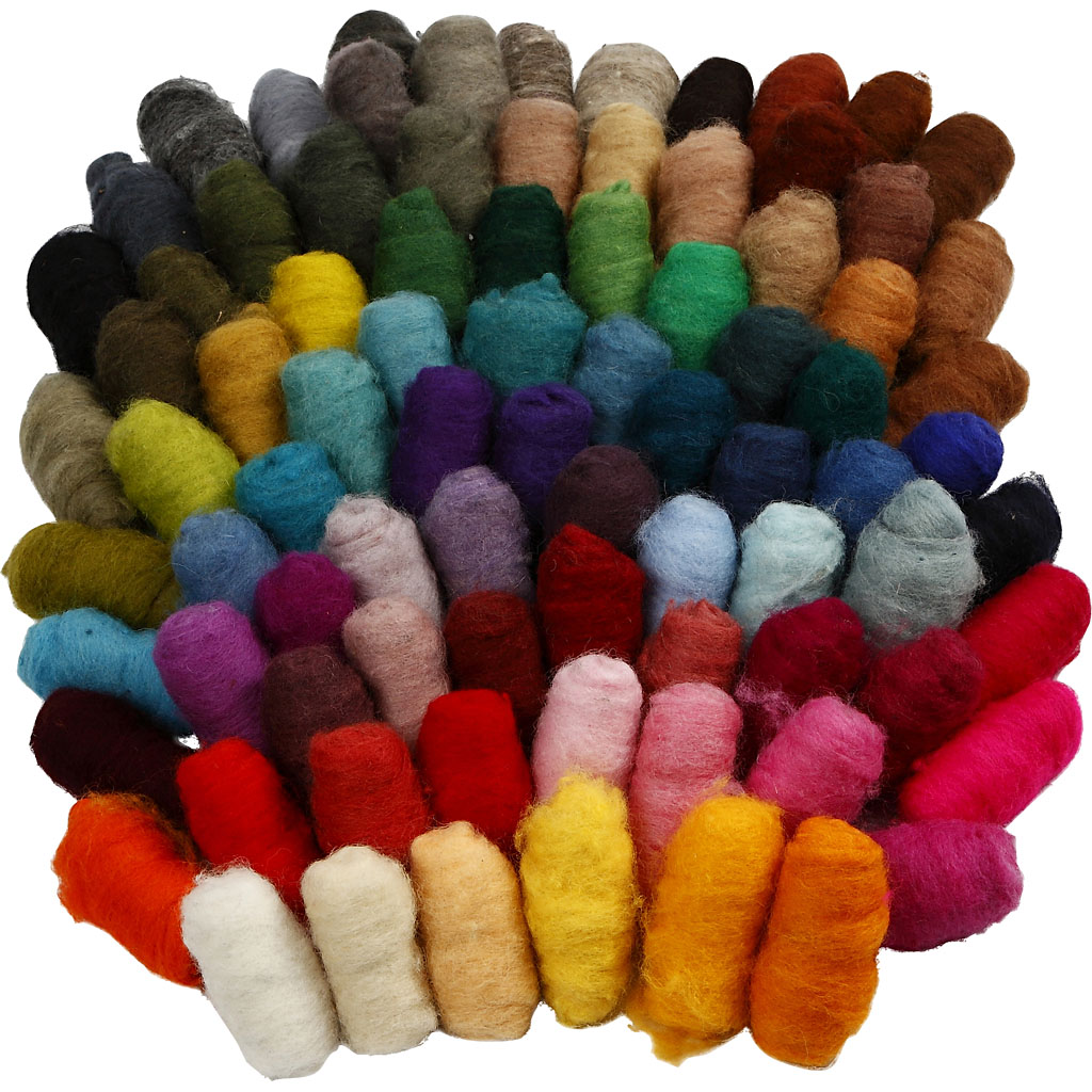 Pakket gekaarde wol voor naaldvilten 86x10gr assorti - 86 bollen