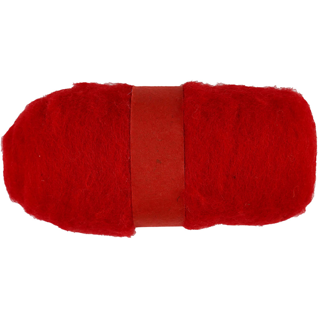 Gekaarde wol voor naaldvilten 100gr rood - 1 bol