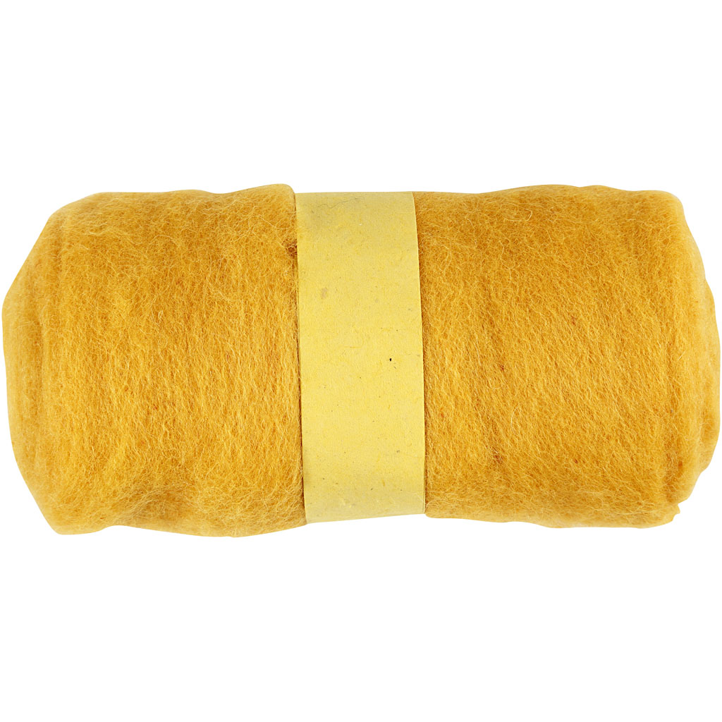 Gekaarde wol voor naaldvilten 100gr geel - 1 bol