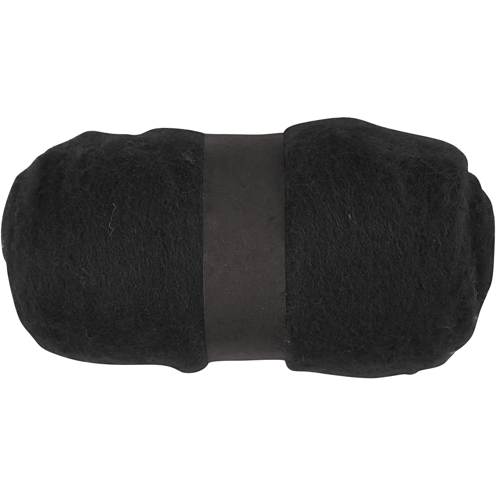 Gekaarde wol voor naaldvilten 100gr zwart - 1 bol