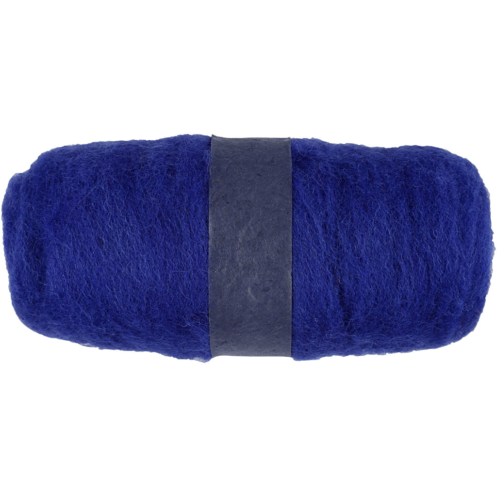 Gekaarde wol voor naaldvilten 100gr royal blauw - 1 bol