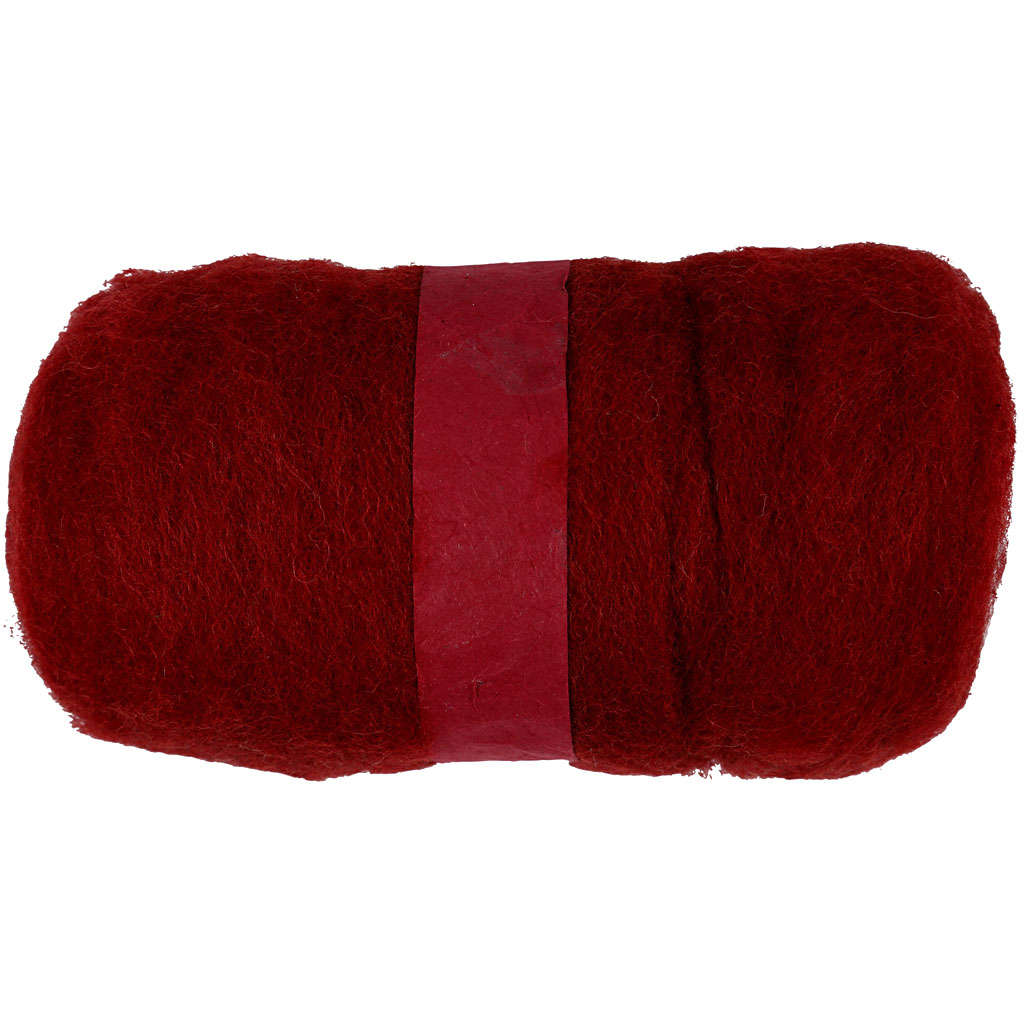 Gekaarde wol voor naaldvilten 100gr warm rood - 1 bol