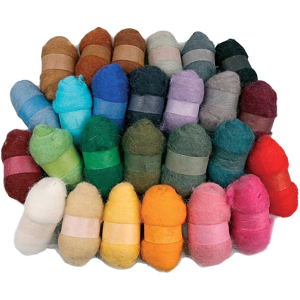 Gekaarde wol voor naaldvilten 26x25gr assorti -26 bollen