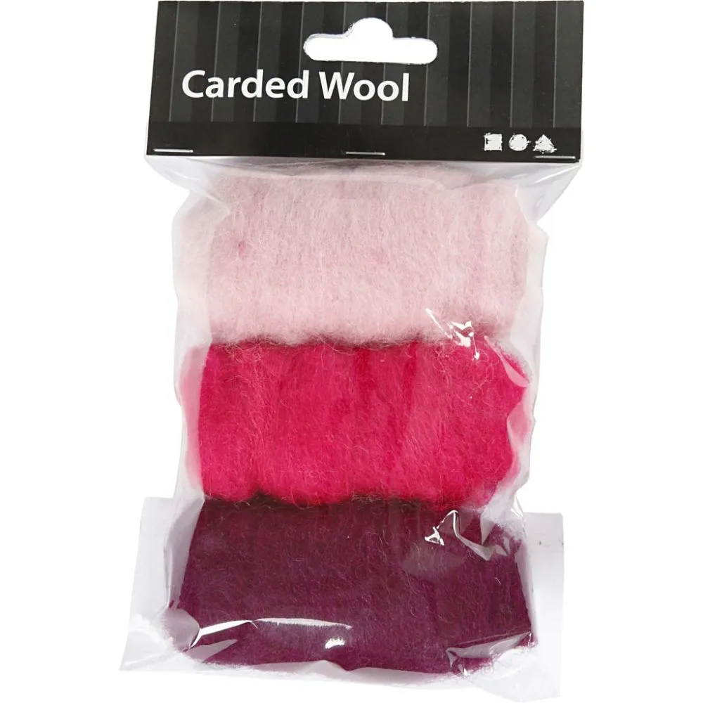Gekaarde wol voor naaldvilten 3x10gr - paars licht donker roze