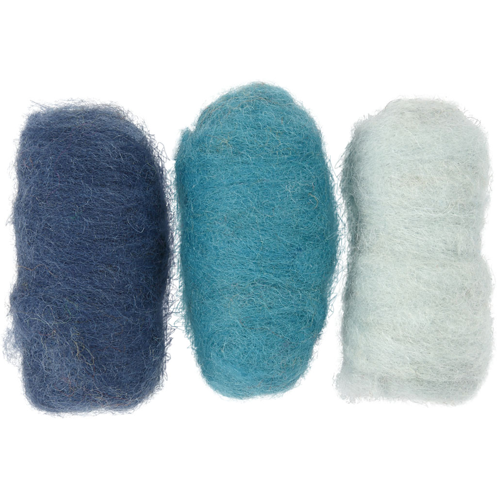 Gekaarde wol voor naaldvilten 3x10gr - licht donker blauw
