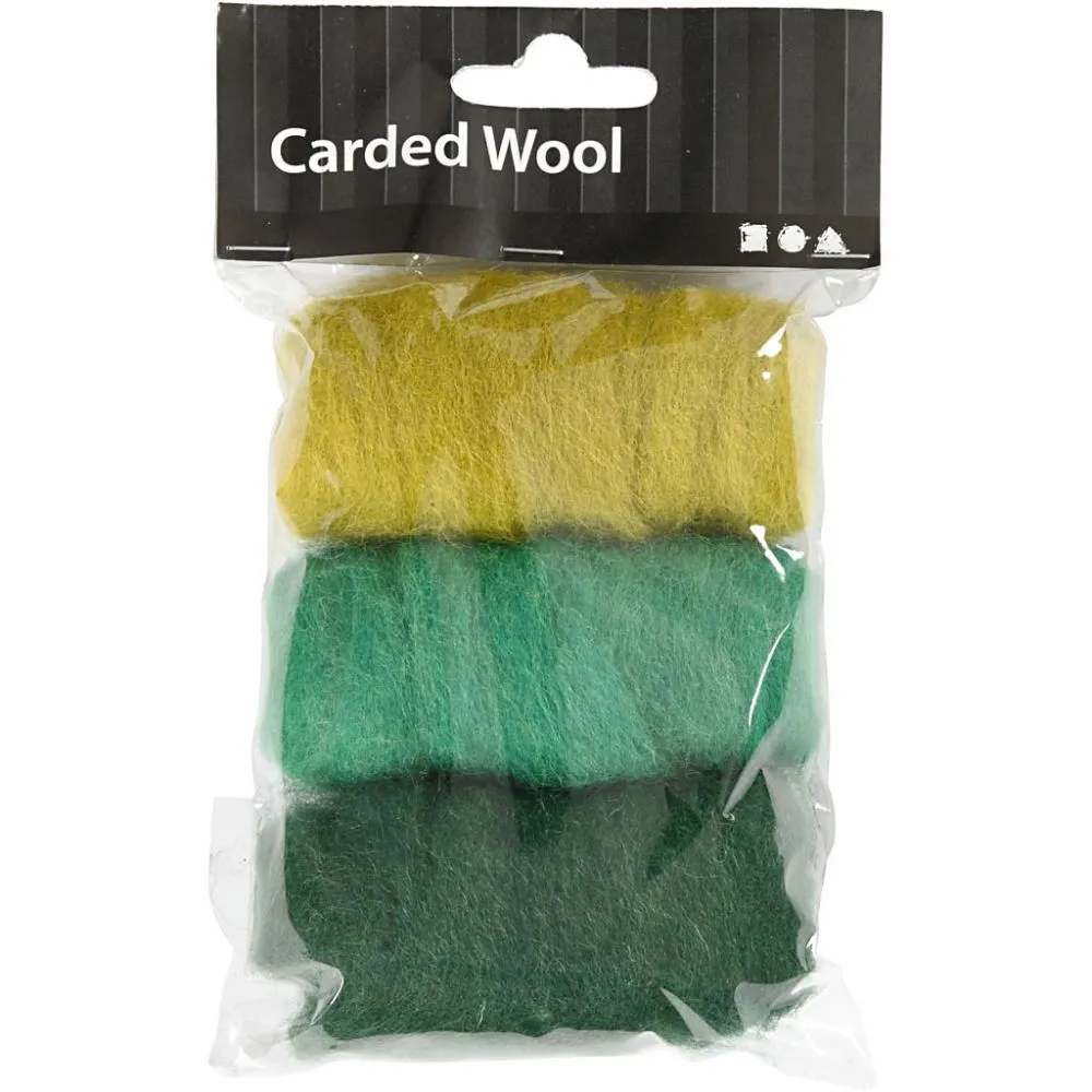 Gekaarde wol voor naaldvilten 3x10gr - groen turquoise geel