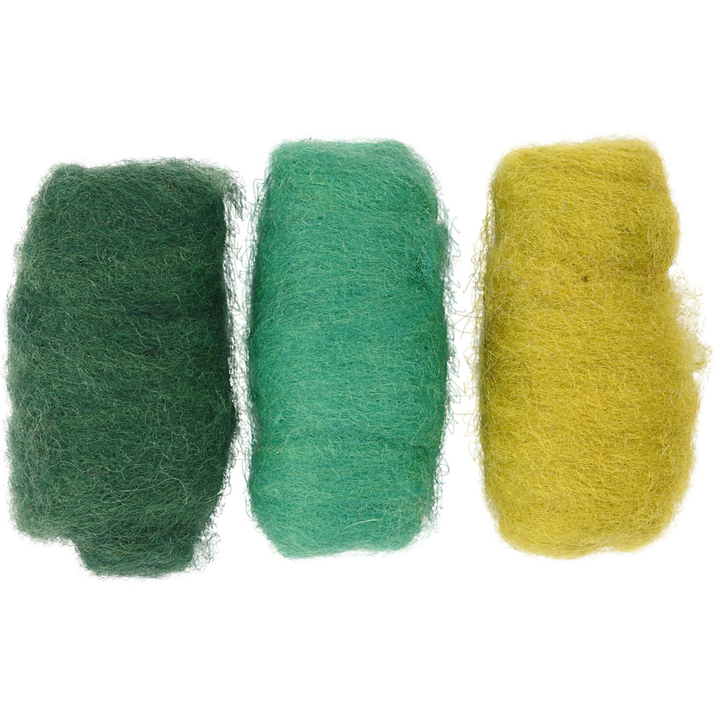 Gekaarde wol voor naaldvilten 3x10gr - groen turquoise geel
