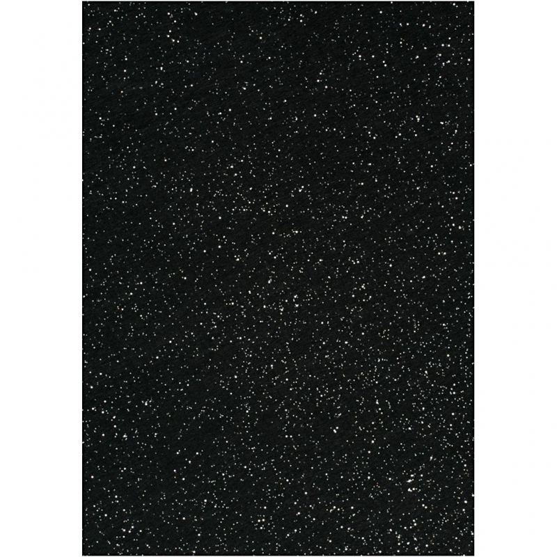 Hobby knutsel glitter vilt zwart dikte 1mm - 10 vellen A4