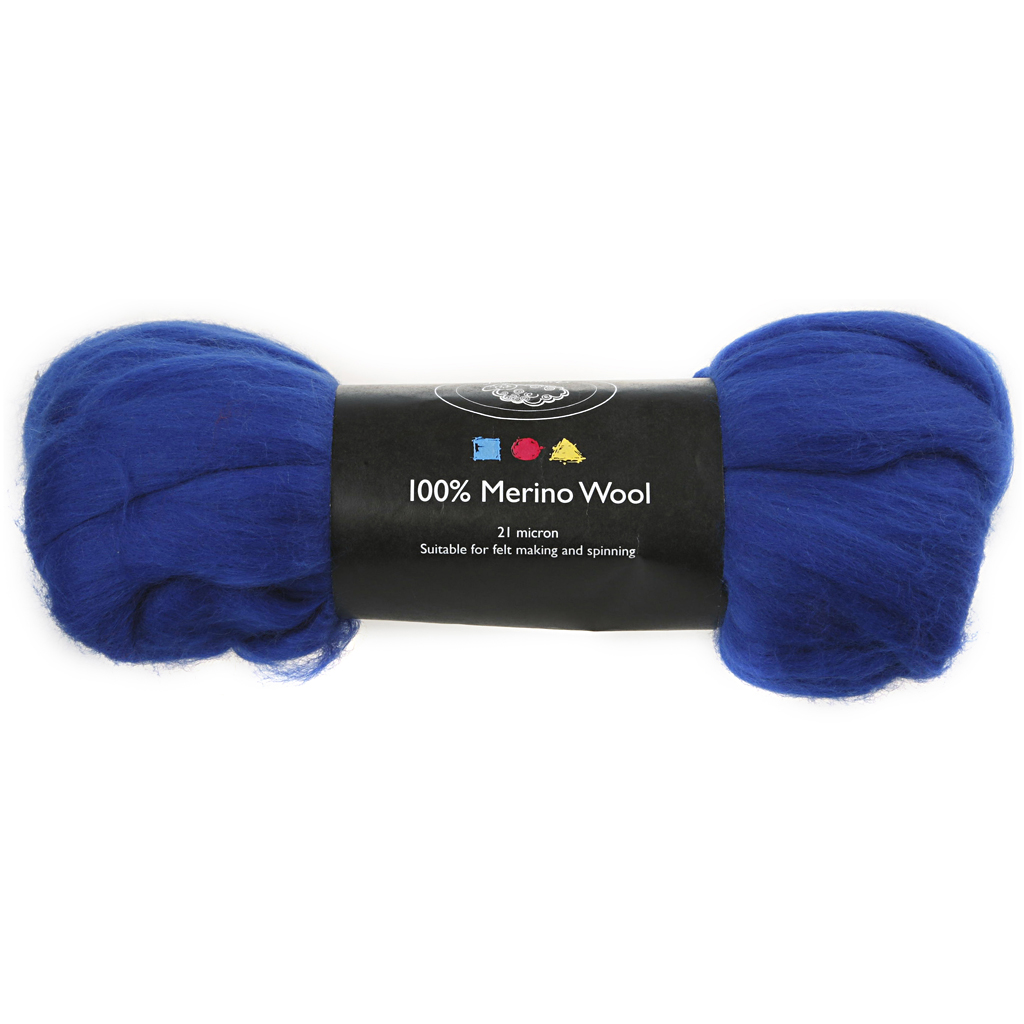 Merino gekamd schapen wol voor vilten 100gr royal blauw - 1 bol