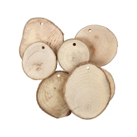 Houten schijven boomschors labels met gat 4-7cm - 25 stuks