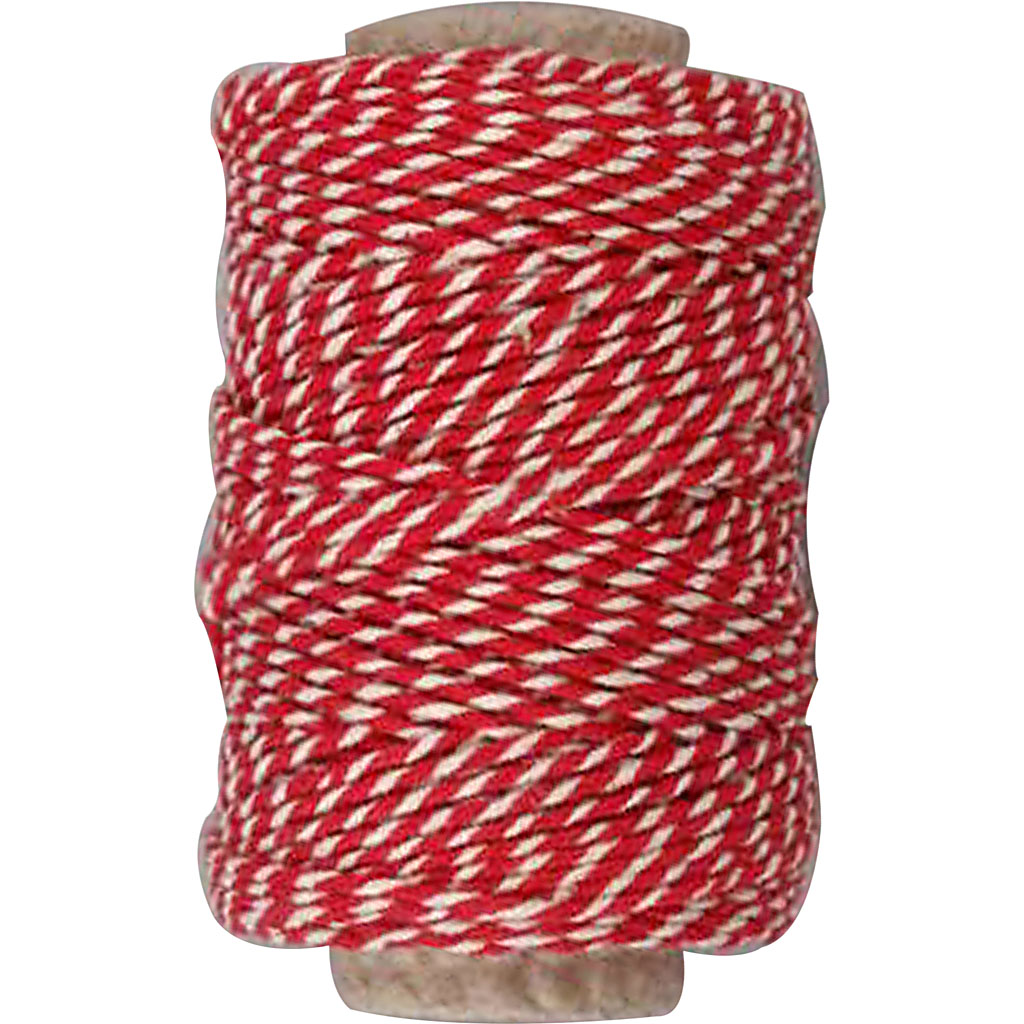 Twine bakkers touw katoen koord rood wit 1mm 50 meter