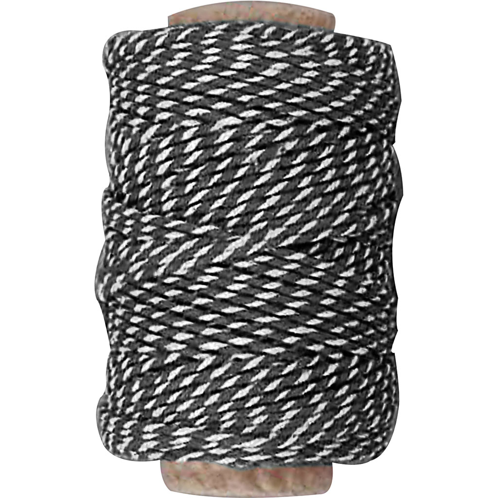 Twine bakkers touw katoen zwart wit 1mm 50 meter