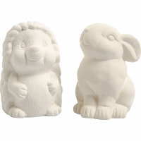Blanke aardewerk spaarpotten egel en konijn 10cm - 2 stuk