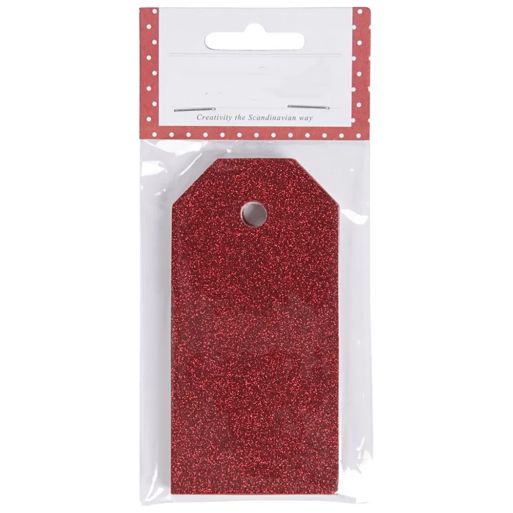 Kartonnen cadeau labels glitter rood 5x10cm 300gr - 15 stuks