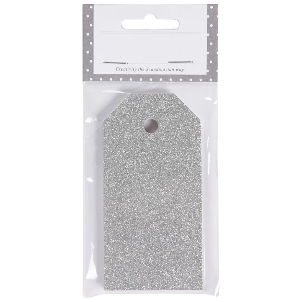 Kartonnen cadeau labels glitter zilver 5x10cm 300gr - 15 stuks
