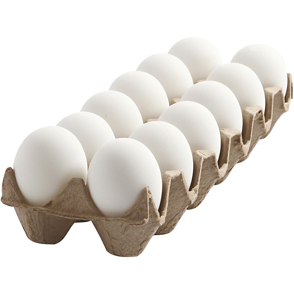 Kartonnen eierdoos met 12 witte plastic eieren 6cm