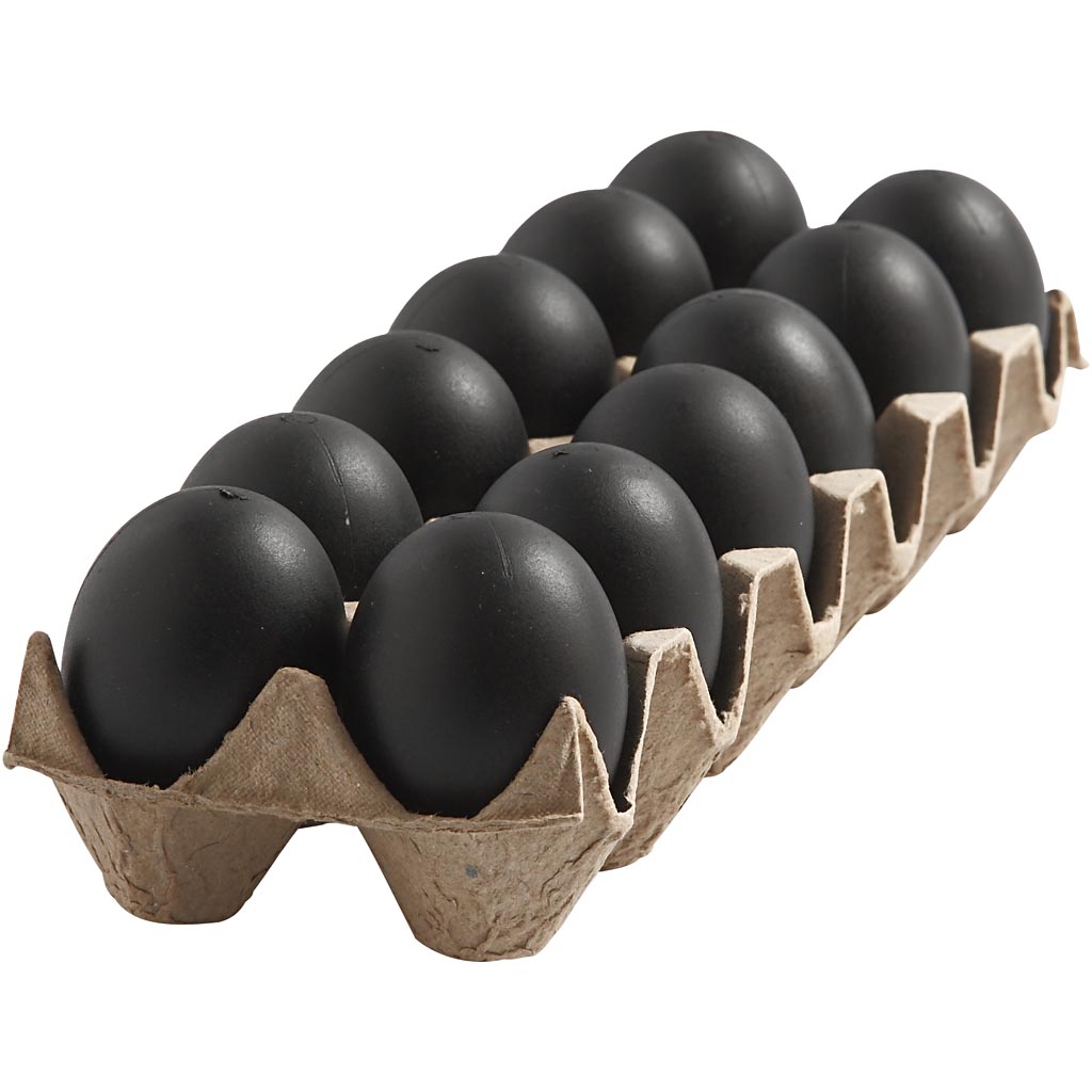 Kartonnen eierdoos met 12 zwarte plastic eieren 6cm 