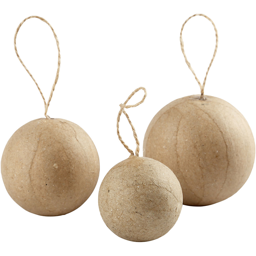 Kartonnen kerst balletjes 4+5+6cm - set 6 stuks
