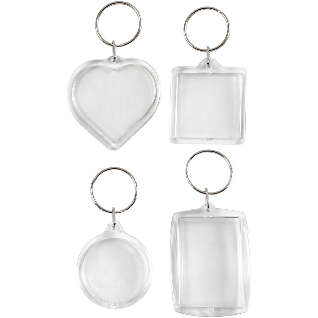 DIY foto sleutelhangers kunststof 40-50mm - mix 4 stuks