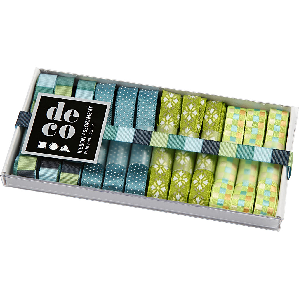 Lint assortiment blauw groen prints 12 x 1 meter