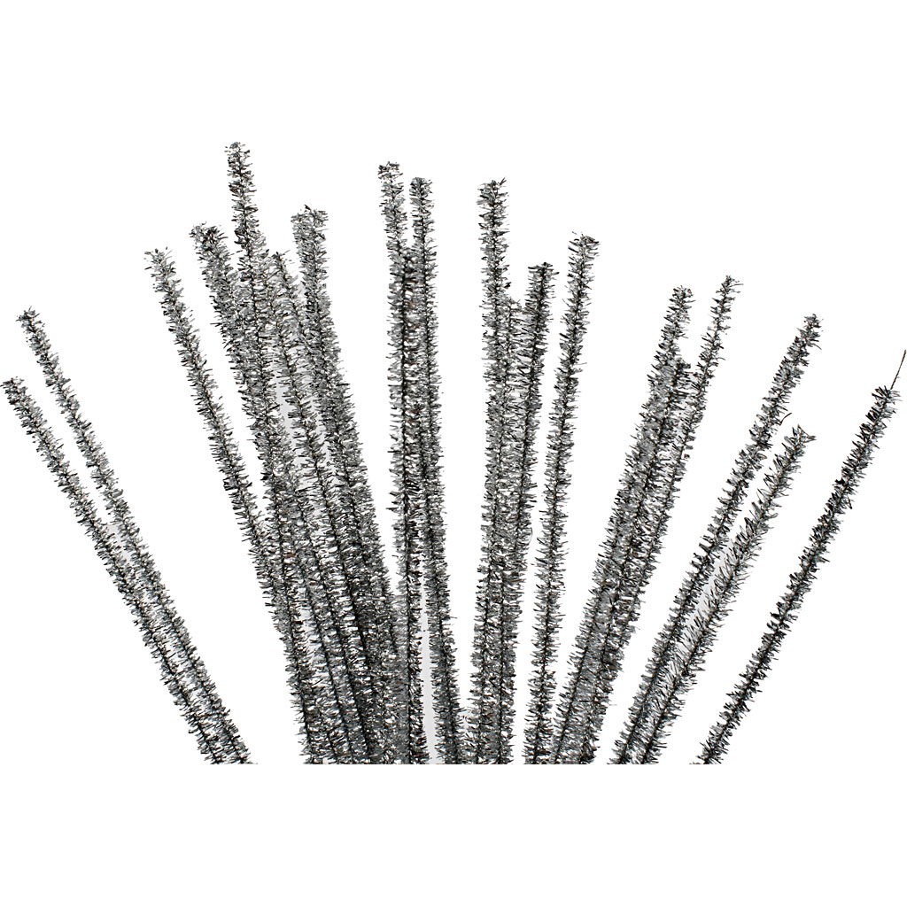 Chenille draad zilver 30cm D:6mm - 24 stuks
