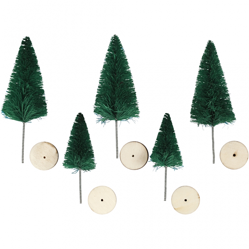 Mini kerstboompjes groen 7+6cm 5 stuks