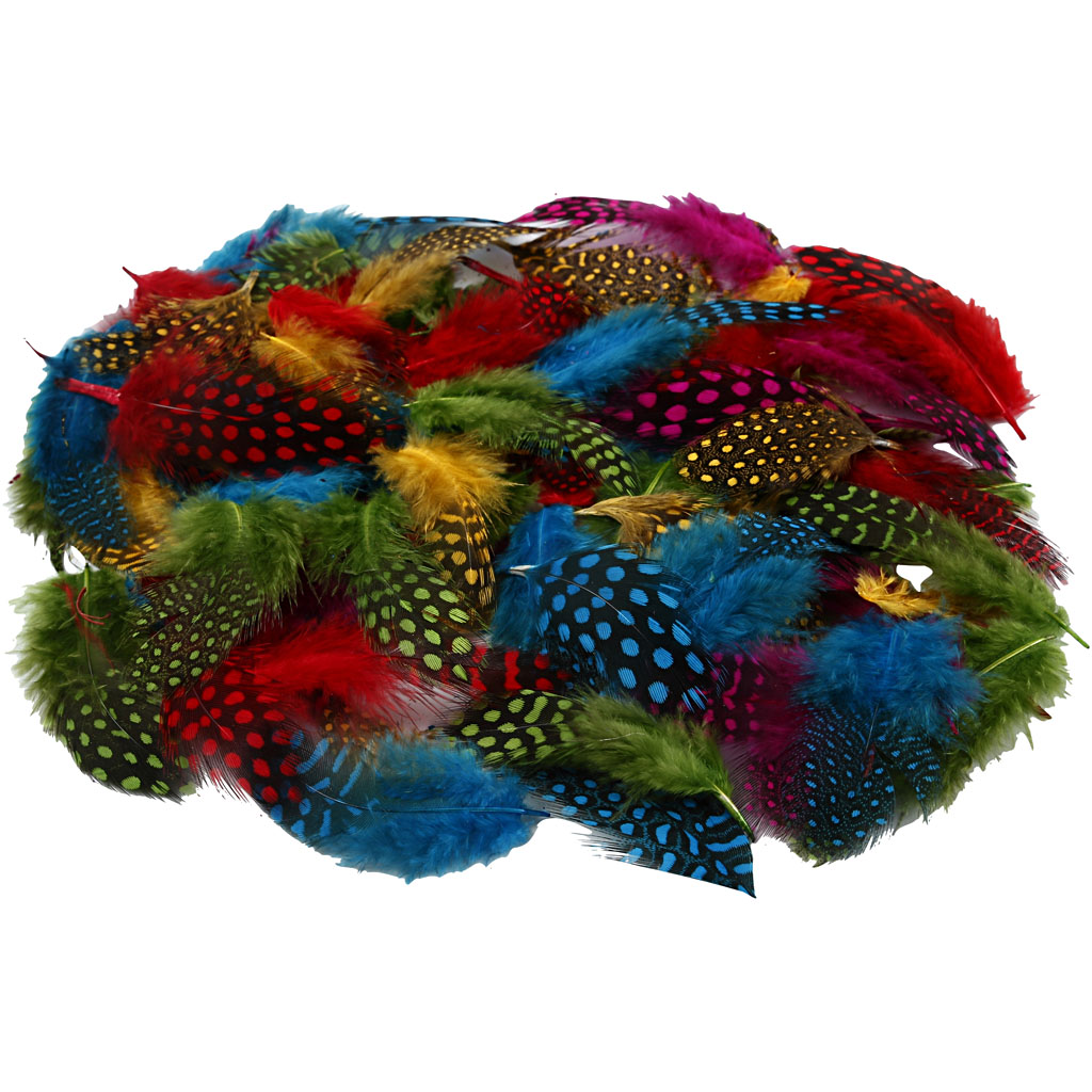 Parelhoen veren kleuren 50gr ca. 1500 stuks
