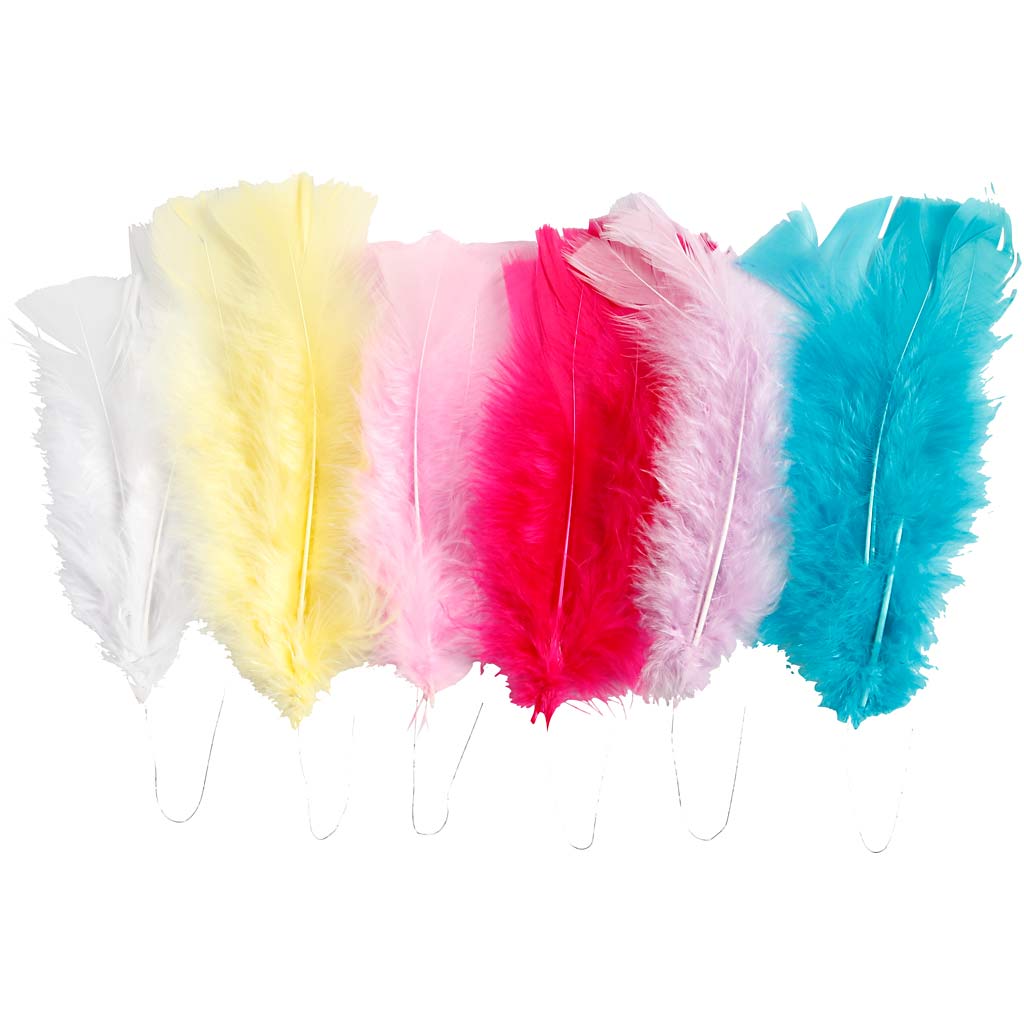 Donzen kalkoen veren kleuren mix 11-17cm 54 stuks