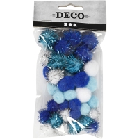 Pompons 15+20 mm – 48 stuks ( blauw-wit)