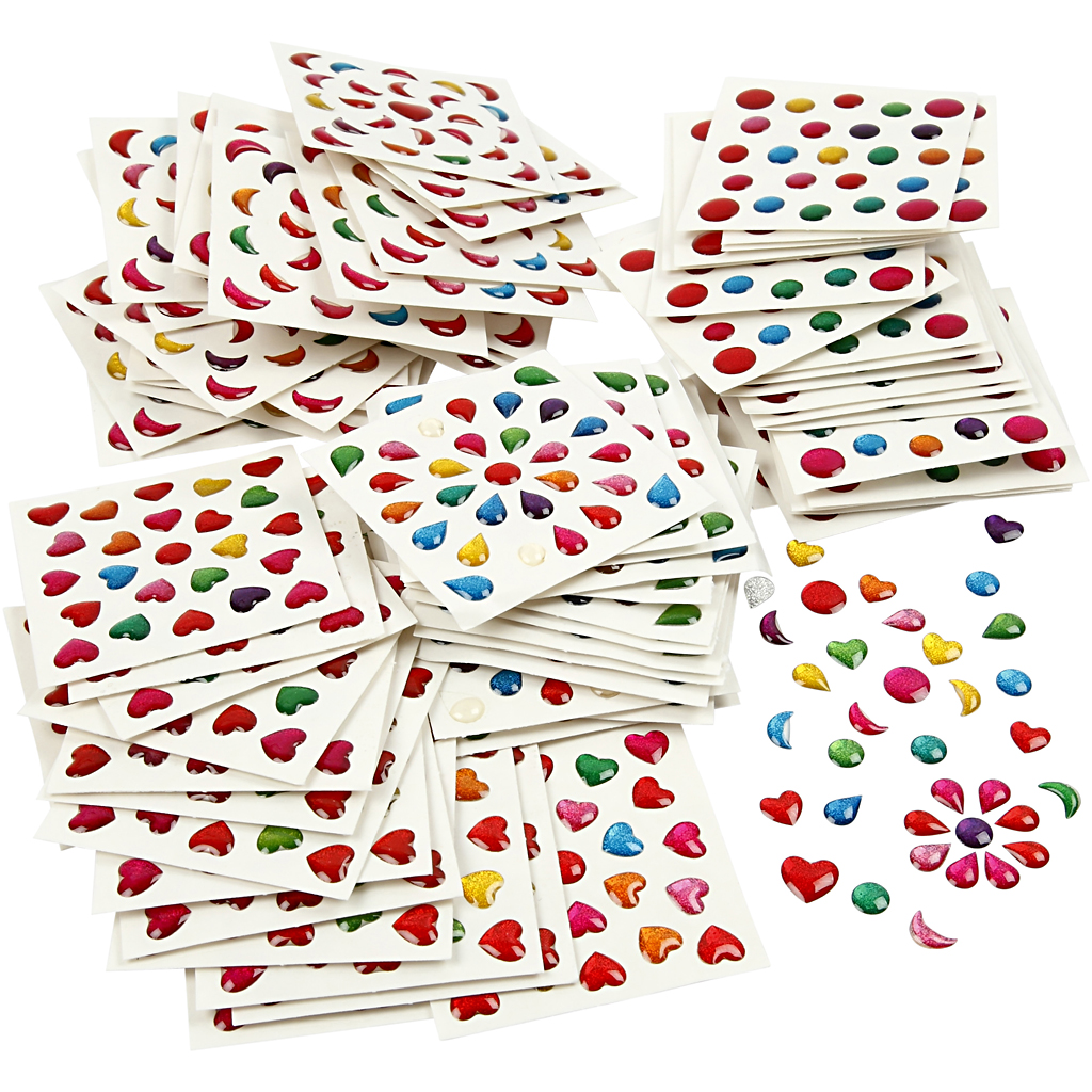 Partij Mini stickers druppels hartjes dots assorti 7-11mm - 100 velletjes