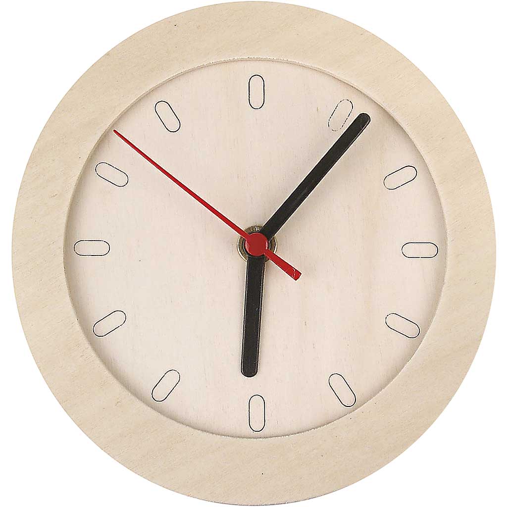 Blank houten klokje met uurwerk 15cm - 1 stuk