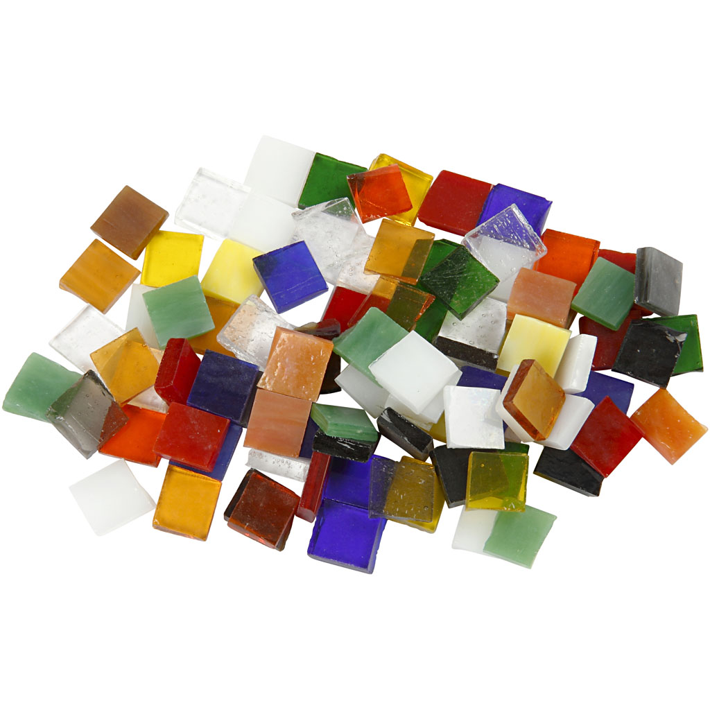 Glas mozaiek stukjes vierkant mix 10x10mm - 454 gr