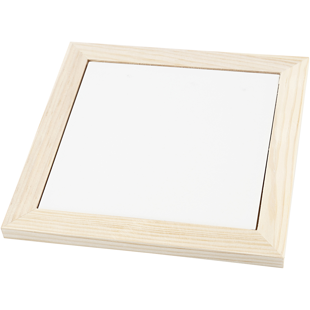 Blanco onderzetter tegeltje houten lijst 18,5x18,5cm - 1 stuk