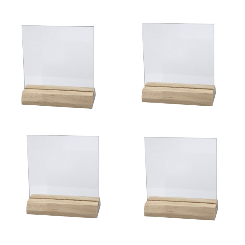 Houten standaardjes met glasplaatjes 7,5x7,5cm - 10 stuks