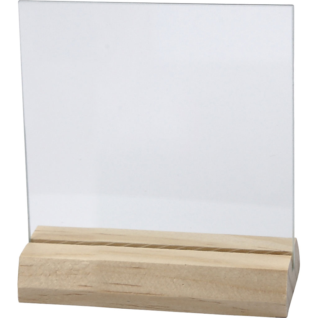 Houten standaardjes met glasplaatjes 7,5x7,5cm - 10 stuks