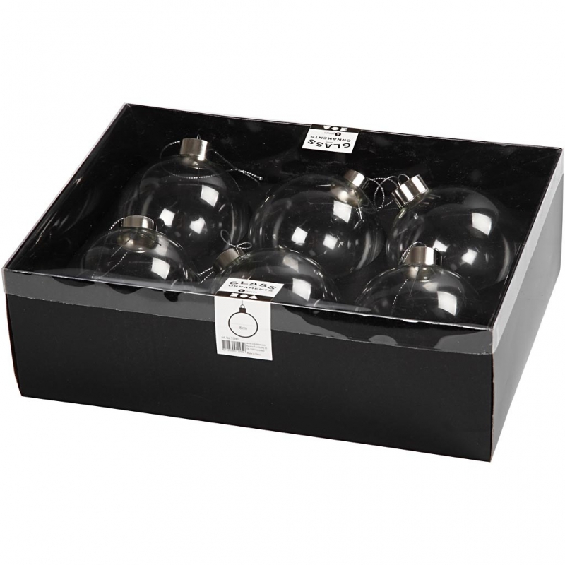 Glazen kerstballen transparant 8,9x7,9cm 6 stuks creaknutselen.nl