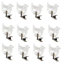 Glazen vogeltjes met klem voetjes transparant 5cm - 12 stuks