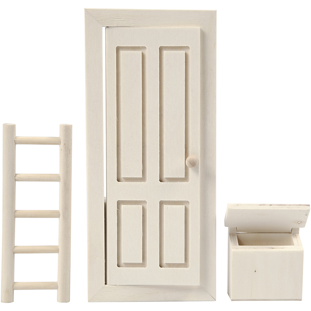 Miniaturen set deur ladder brievenbus 8 tot 18cm - 3-delige set