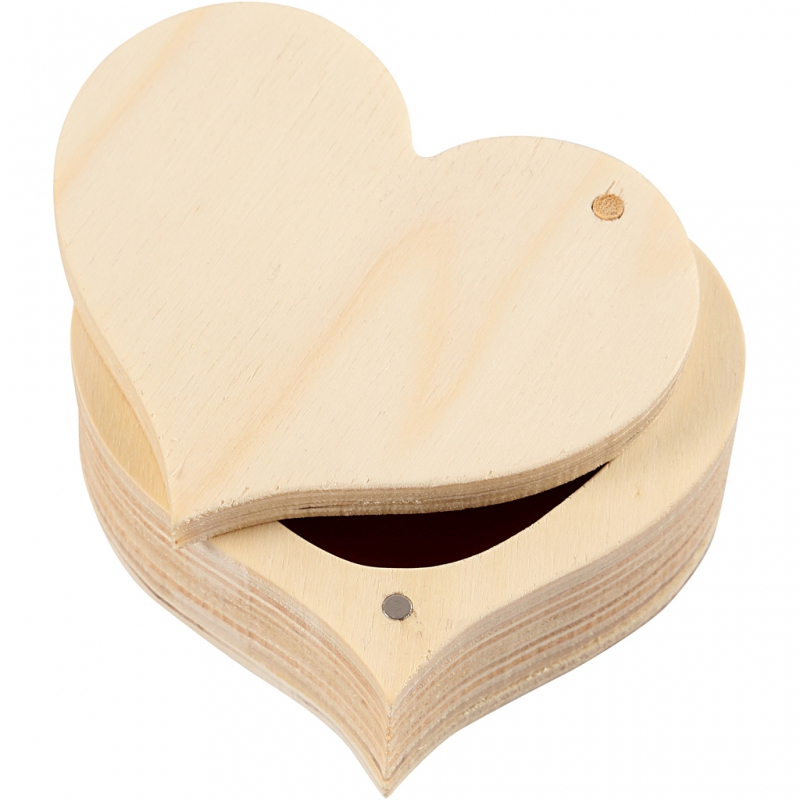 Klein houten hart doosje met draai deksel 9x4cm - 1 stuk