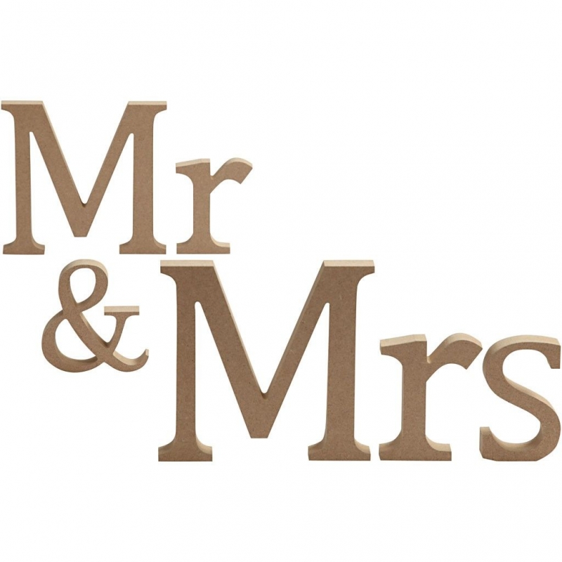 Blanke houten letters trouwen Mr & Mrs 13cm - 1 set