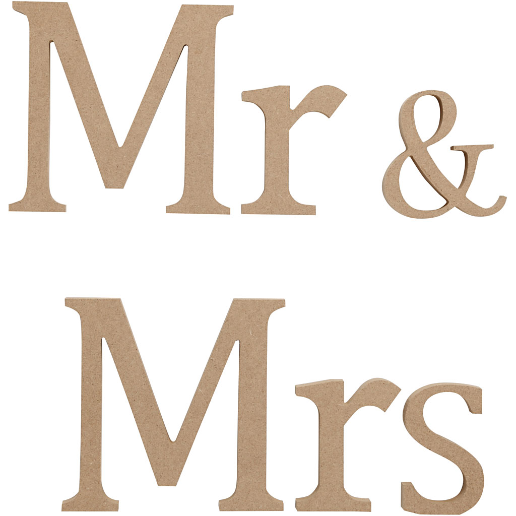 Blanke houten letters trouwen Mr & Mrs 13cm - 1 set