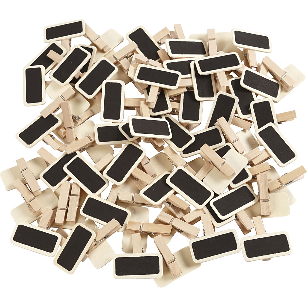 Kleine houten mini krijtbordjes met knijpers 4x2cm - 100 stuks