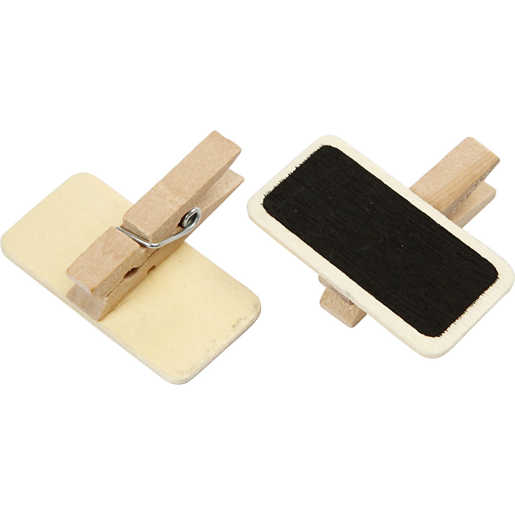 Kleine houten mini krijtbordjes met knijpers 4x2cm - 6 stuks