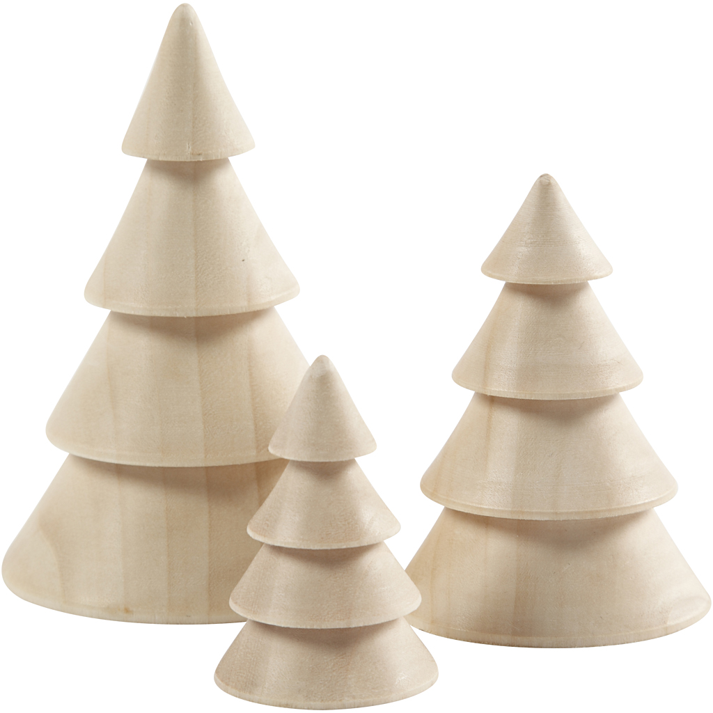 Mini houten kerst boompjes 5cm-7.5cm-10cm - set 3 stuks